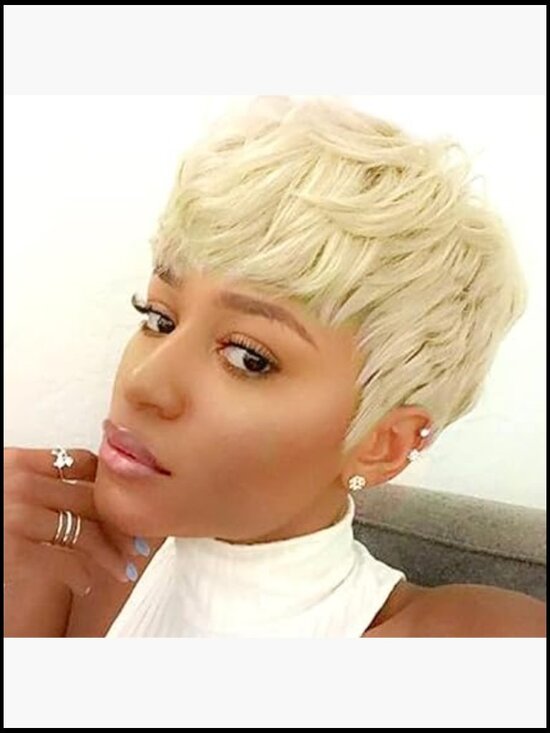 Short Pixie Cut Wig Layered Synthetic Natural Wavy Glueless High Density Fiber